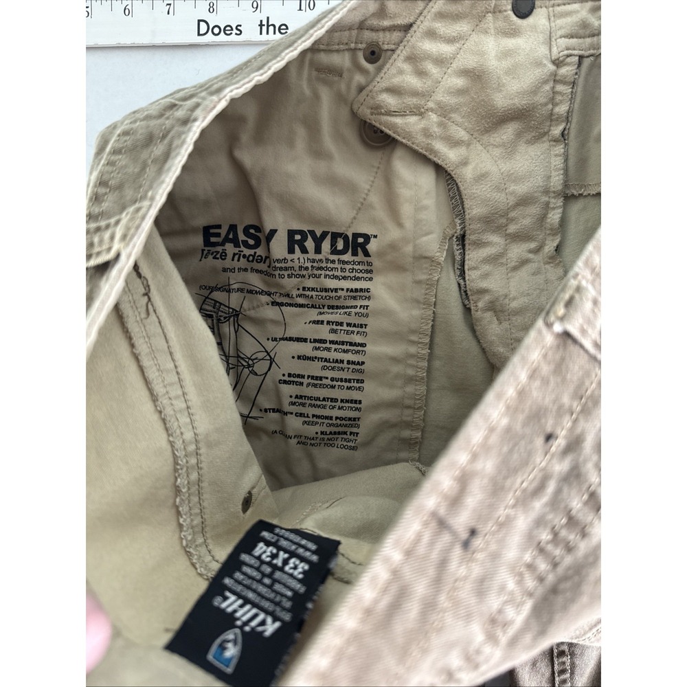 Kuhl Men Easy Rydr Pants Khaki Tan Pockets 33x34 Hiking Outdoor Trail - Picture 9 of 10
